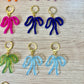 Colorful Bow Earrings — Acrylic Bow Huggie Hoops, Multiple Colours, Cute Statement Kawaii Bows, Handmade Colour-Blocked Earrings
