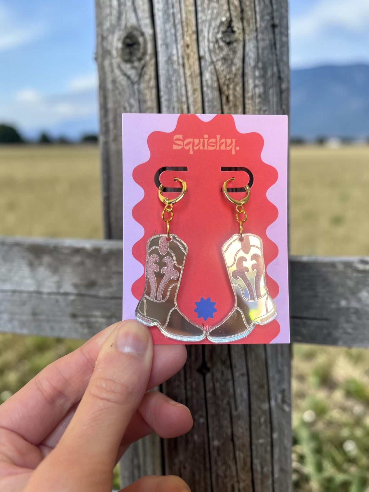 Silver Cowboy Boot Earrings – Western Acrylic Statement Earrings for Cowgirl & Festival Outfits