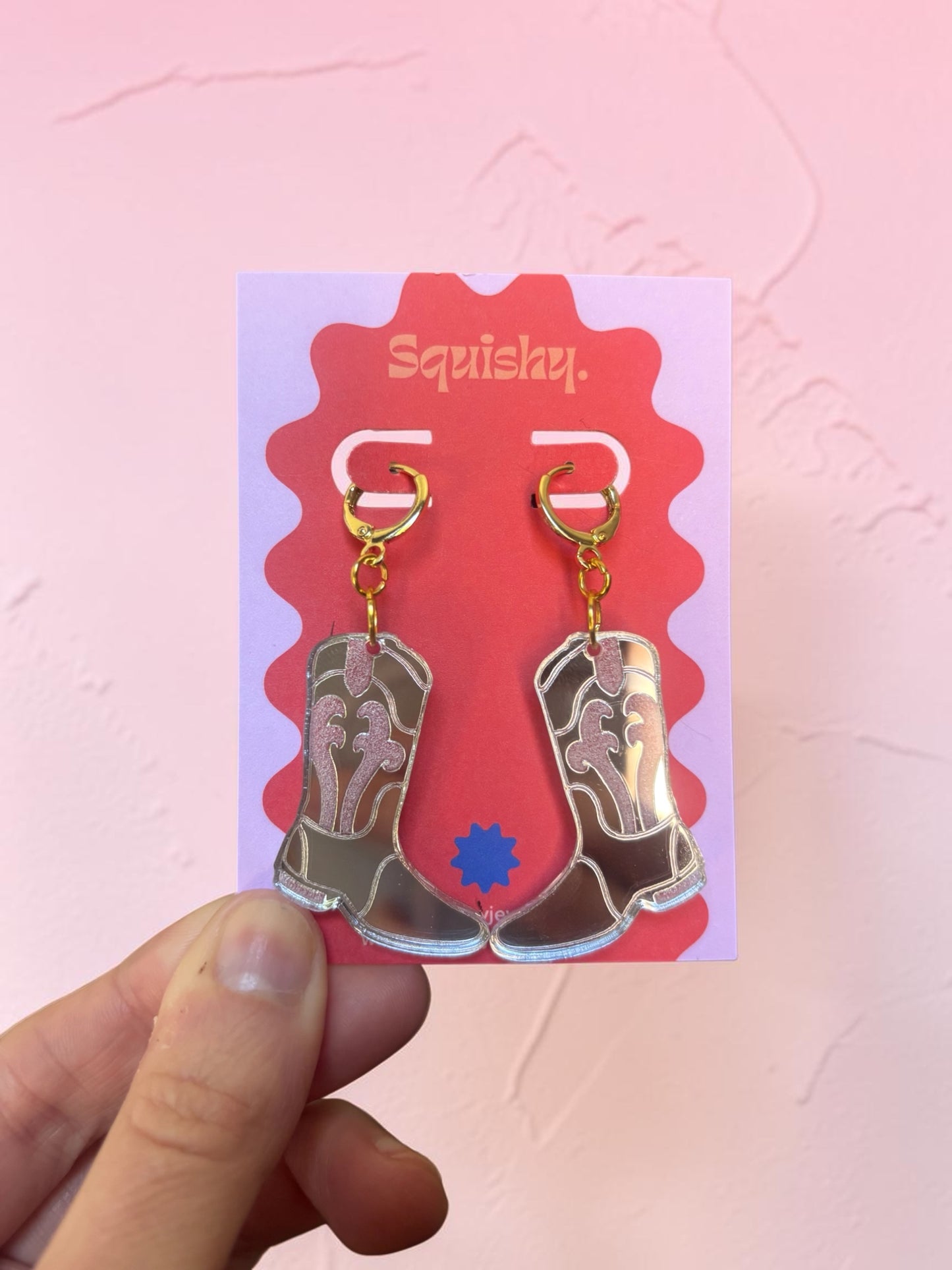 Silver Cowboy Boot Earrings – Western Acrylic Statement Earrings for Cowgirl & Festival Outfits