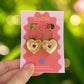 Pink, Gold and Red Heart Hoop Earrings – Acrylic Statement Maximalism Cottagecore Kawaii Celestial Alt Gift Jewellery Red Centre