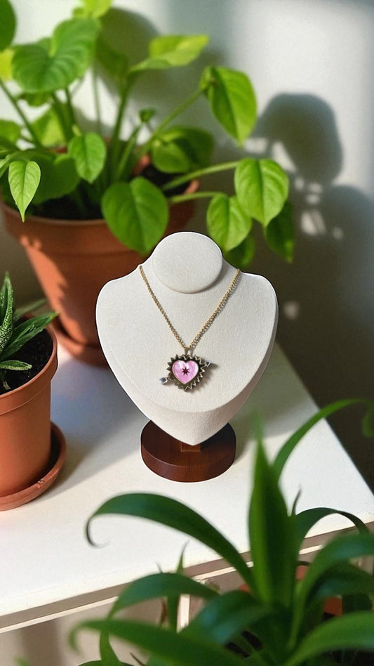 Pink Sacred Heart Necklace – Gold Chain with Arrow Detail