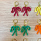 Colorful Bow Earrings — Acrylic Bow Huggie Hoops, Multiple Colours, Cute Statement Kawaii Bows, Handmade Colour-Blocked Earrings