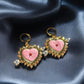 Pink Sacred Heart Earrings – Gold-Plated Huggie Hoops with Arrow Detail