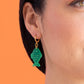 Green Fish Acrylic Earrings on Gold Huggie Hoops