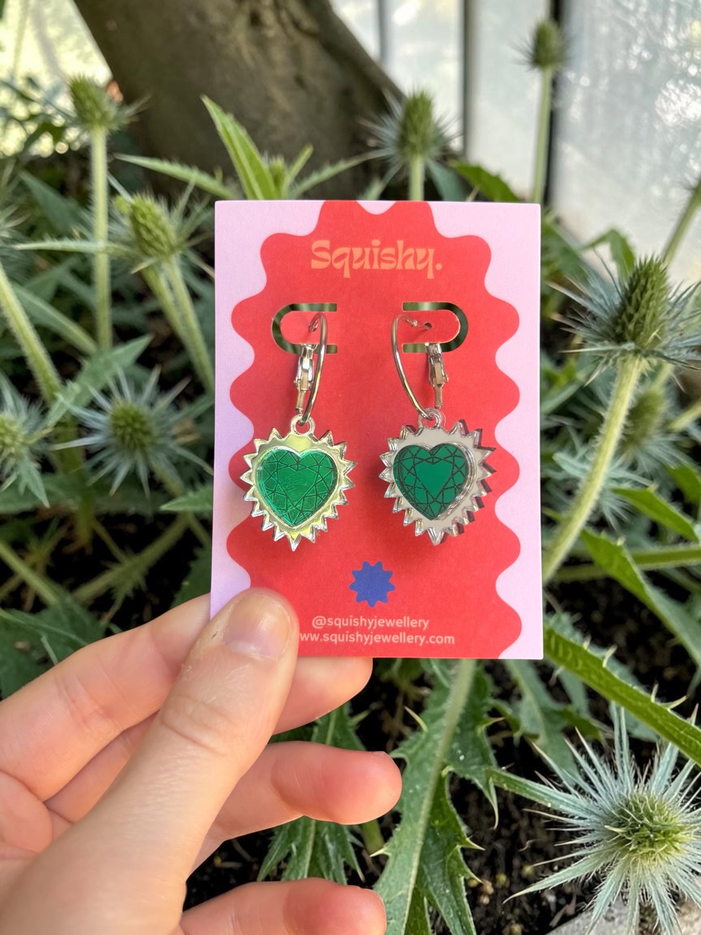 Silver Sacred Heart Hoop Earrings – Gothic Alt Jewellery, Spiked Heart Acrylic Earrings