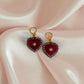 Rococo Red Heart Earrings with Walnut Backing & Gold Star Detail – Acrylic Hoop Jewellery