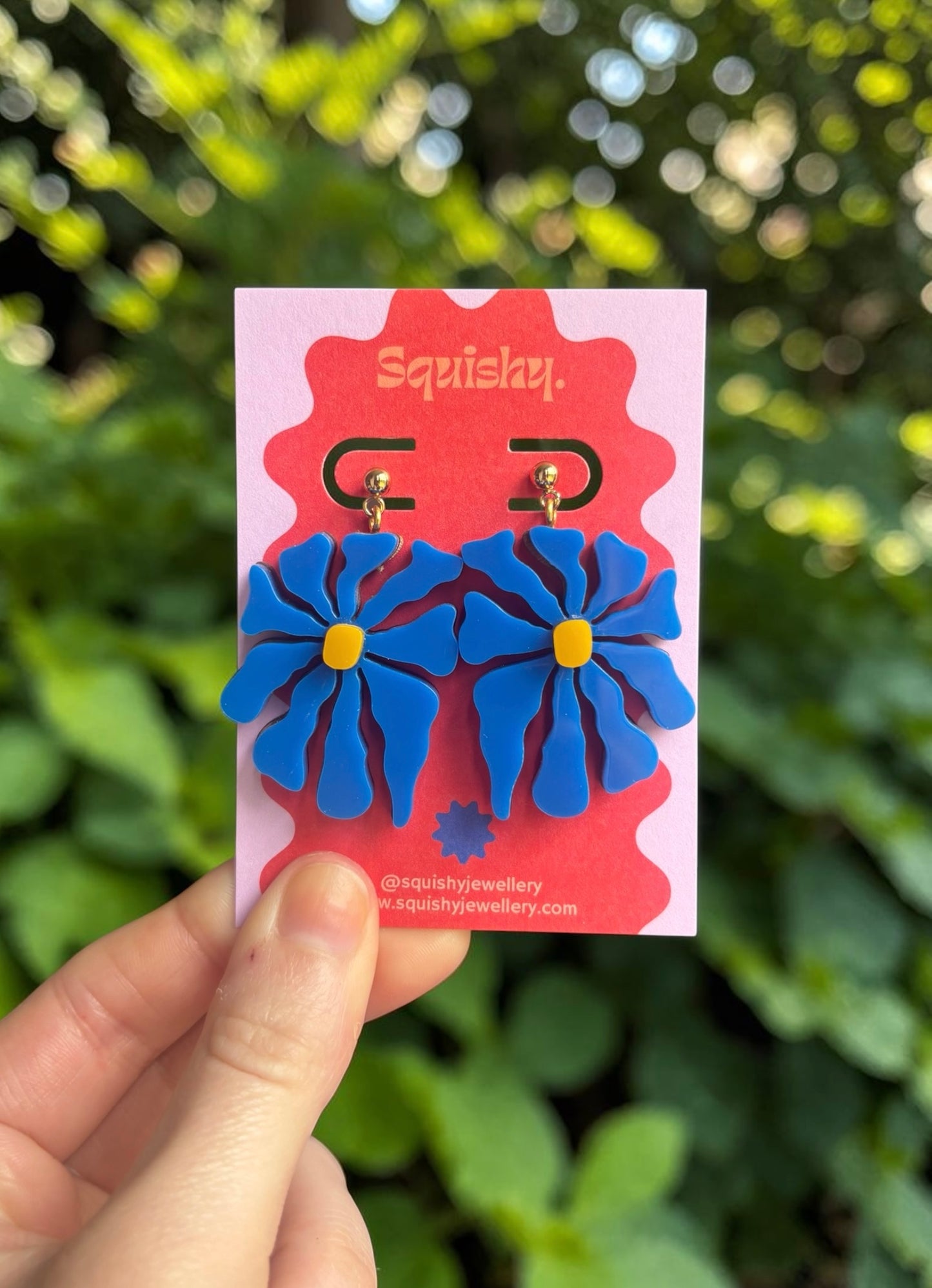 Blue Floral Statement Earrings – Matisse Inspired Acrylic Flower Earrings UK Handmade