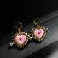 Pink Sacred Heart Earrings – Gold-Plated Huggie Hoops with Arrow Detail