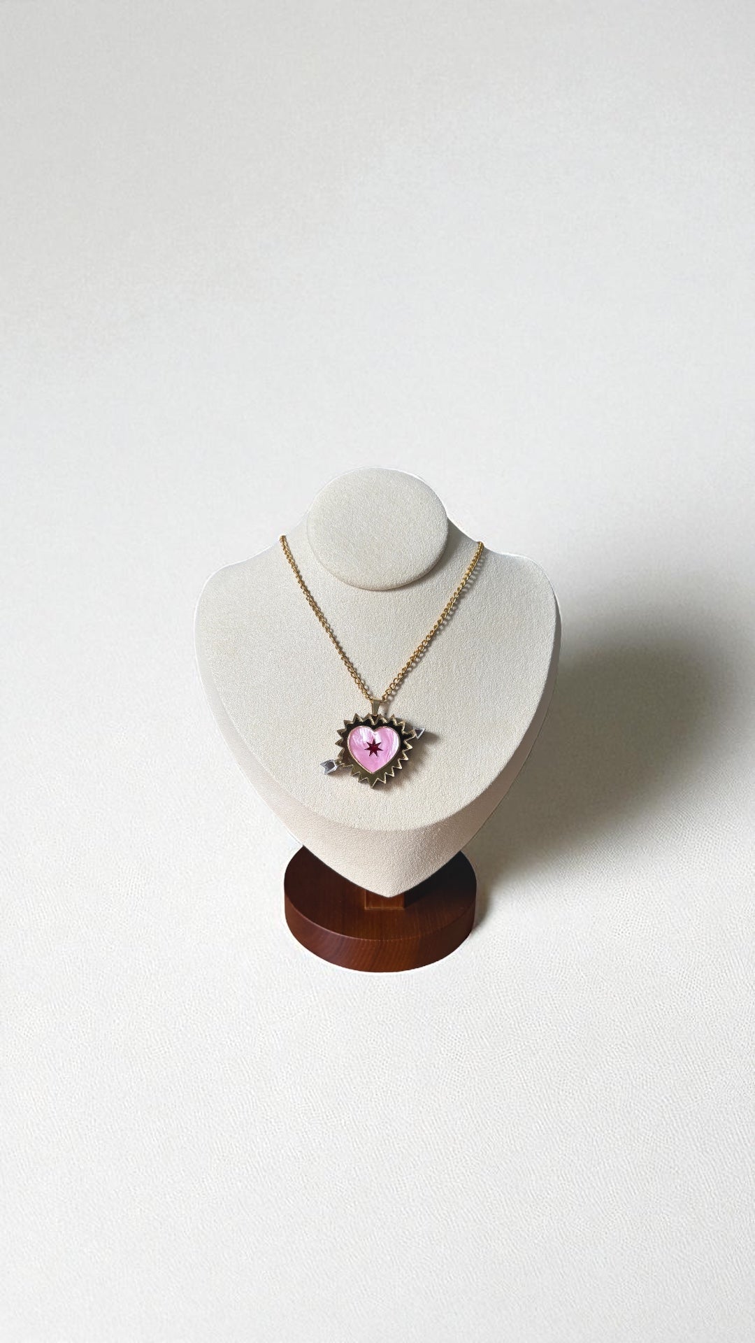 Pink Sacred Heart Necklace – Gold Chain with Arrow Detail