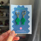 Green Fish Acrylic Earrings on Gold Huggie Hoops