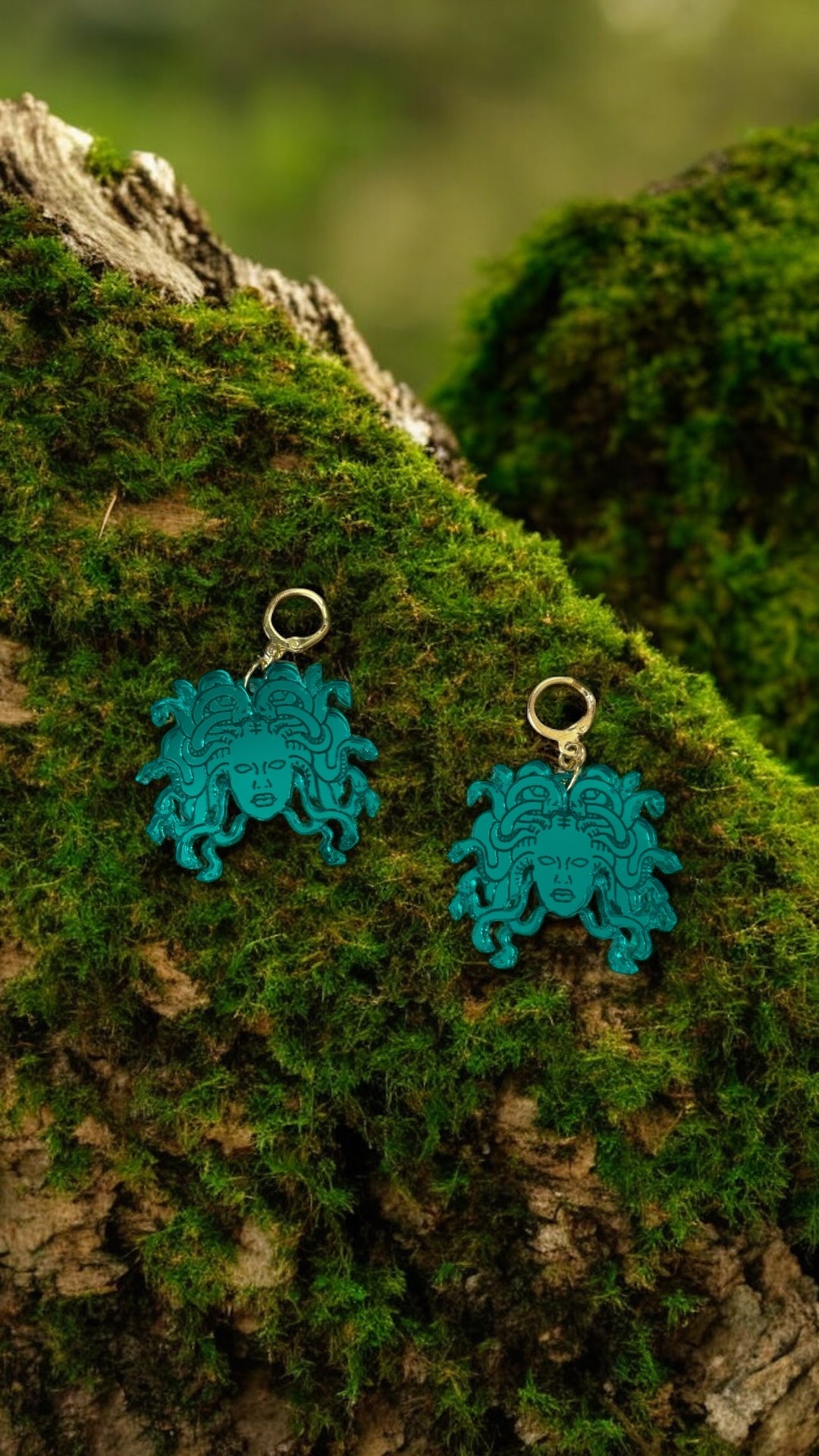 Green Medusa Earrings Mirrored Acrylic Medusa Head Hoops Mythic Statement Jewellery Goth Alt Fashion Ancient Greece, Classics Witchy Costume