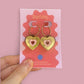 Pink, Gold and Red Heart Hoop Earrings – Acrylic Statement Maximalism Cottagecore Kawaii Celestial Alt Gift Jewellery Red Centre