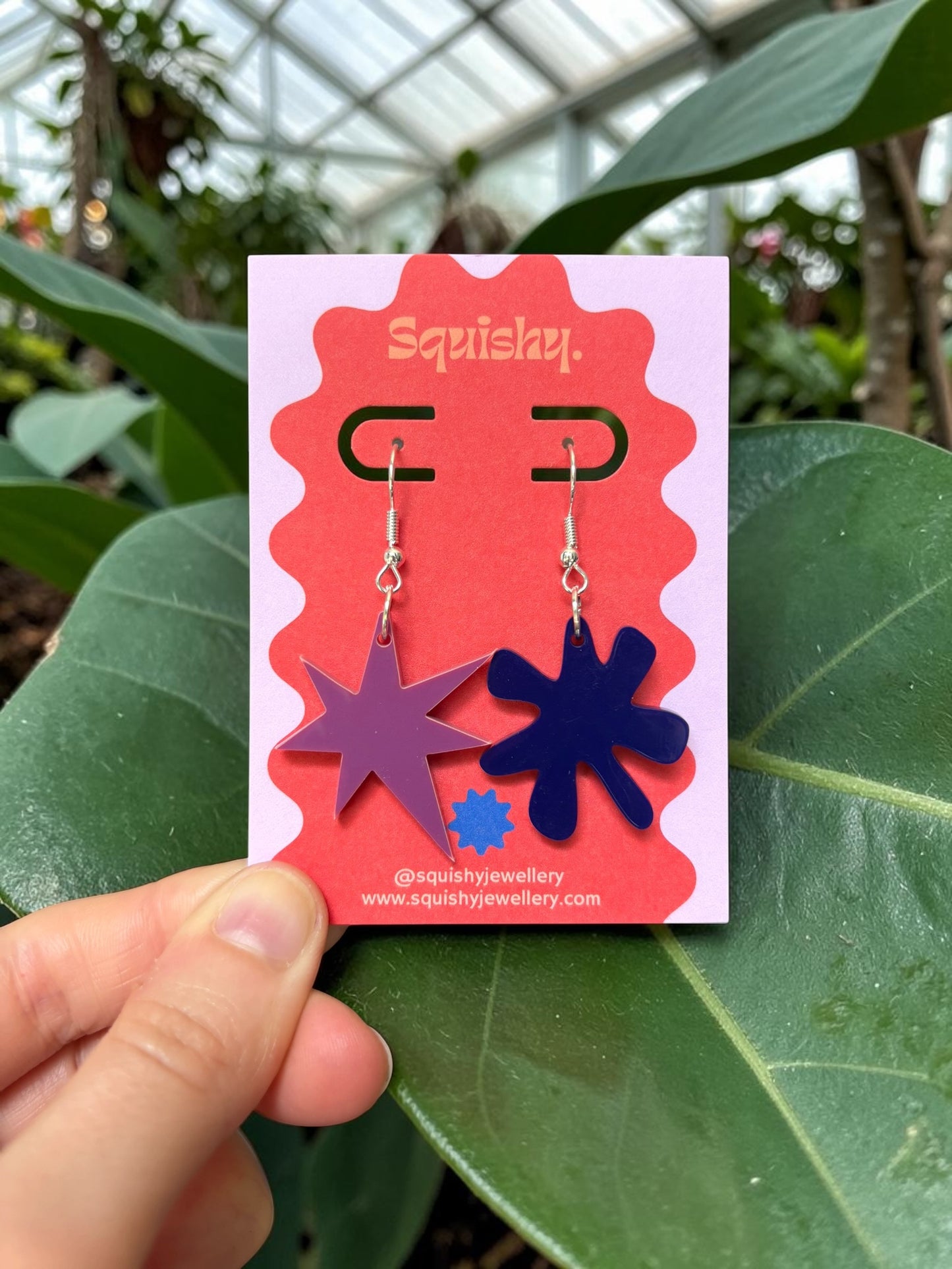 Purple and Navy Kiki & Bouba Earrings – Abstract Art Statement Jewellery