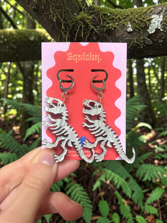 T Rex Skeleton Earrings – Dinosaur Statement Jewellery