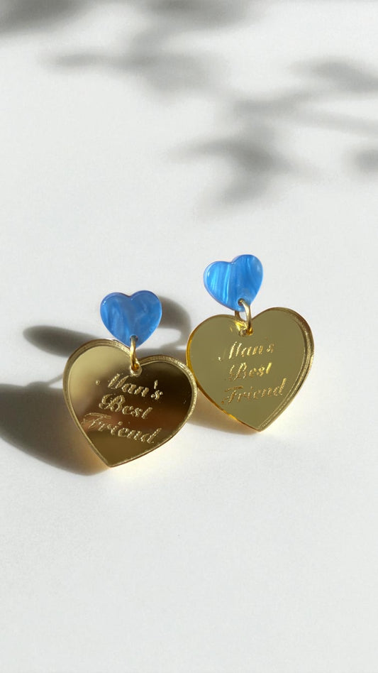 Man’s Best Friend Inspired Earrings – Gold Heart Mirror Drop Earrings – Sabrina Carpenter Coquette Showgirl Twee Cottagecore Jewellery