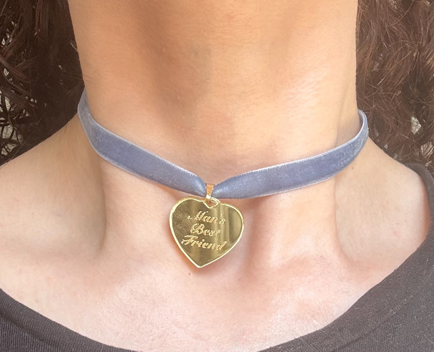 Gold Mirror Heart Pendant “Man’s Best Friend” Necklace – Sabrina Carpenter Album Inspired Dog Tag Coquette Twee Baby Doll Jewellery