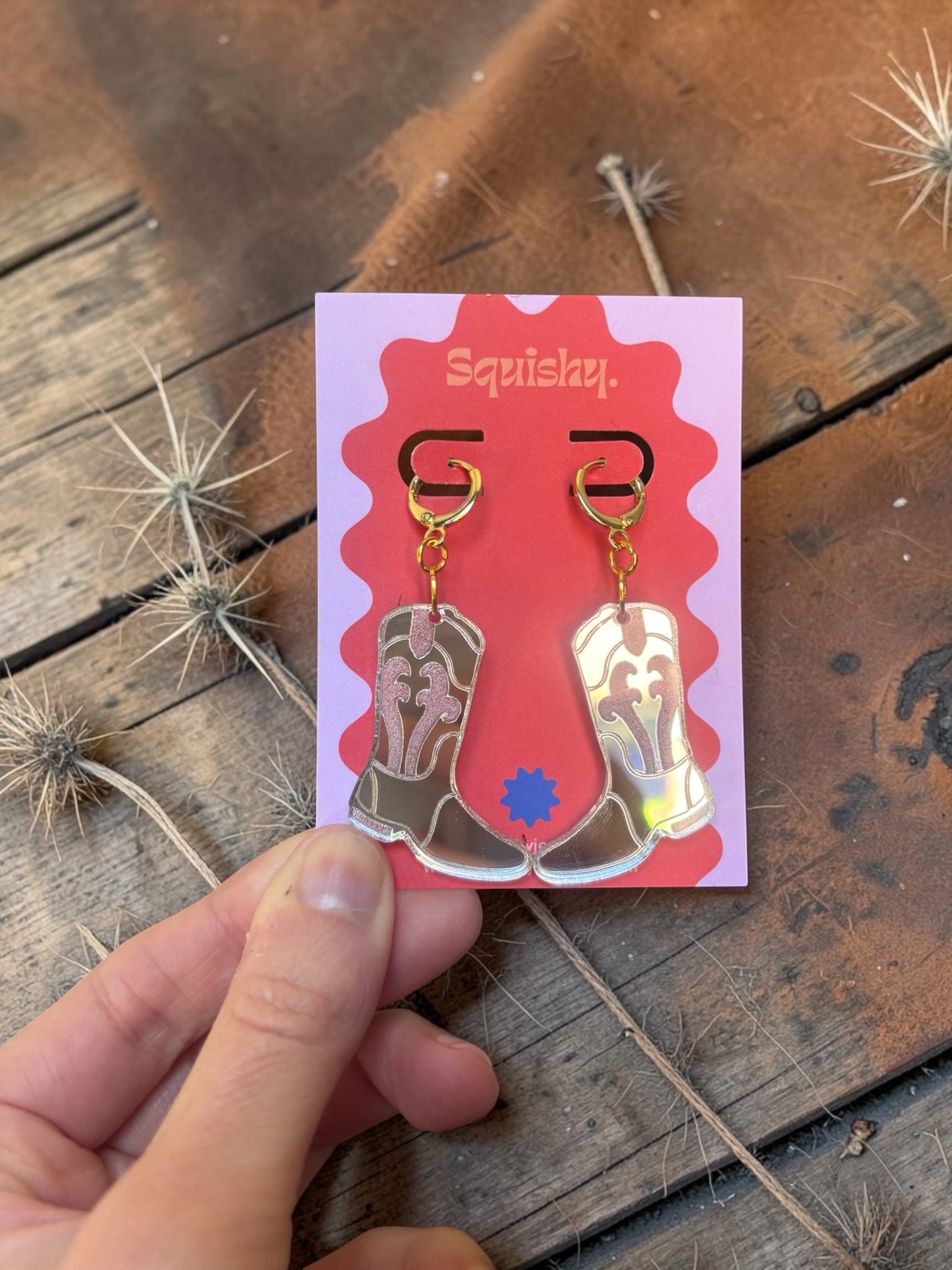 Silver Cowboy Boot Earrings – Western Acrylic Statement Earrings for Cowgirl & Festival Outfits