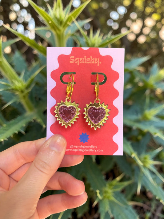 Gold Sacred Heart Hoop Earrings – Gothic Alt Jewellery, Spiked Heart Acrylic Earrings (Copy)
