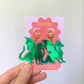 Dragon Earrings – Welsh Inspired Gothic Alt Jewellery, Acrylic Statement Earrings (Red & Green)