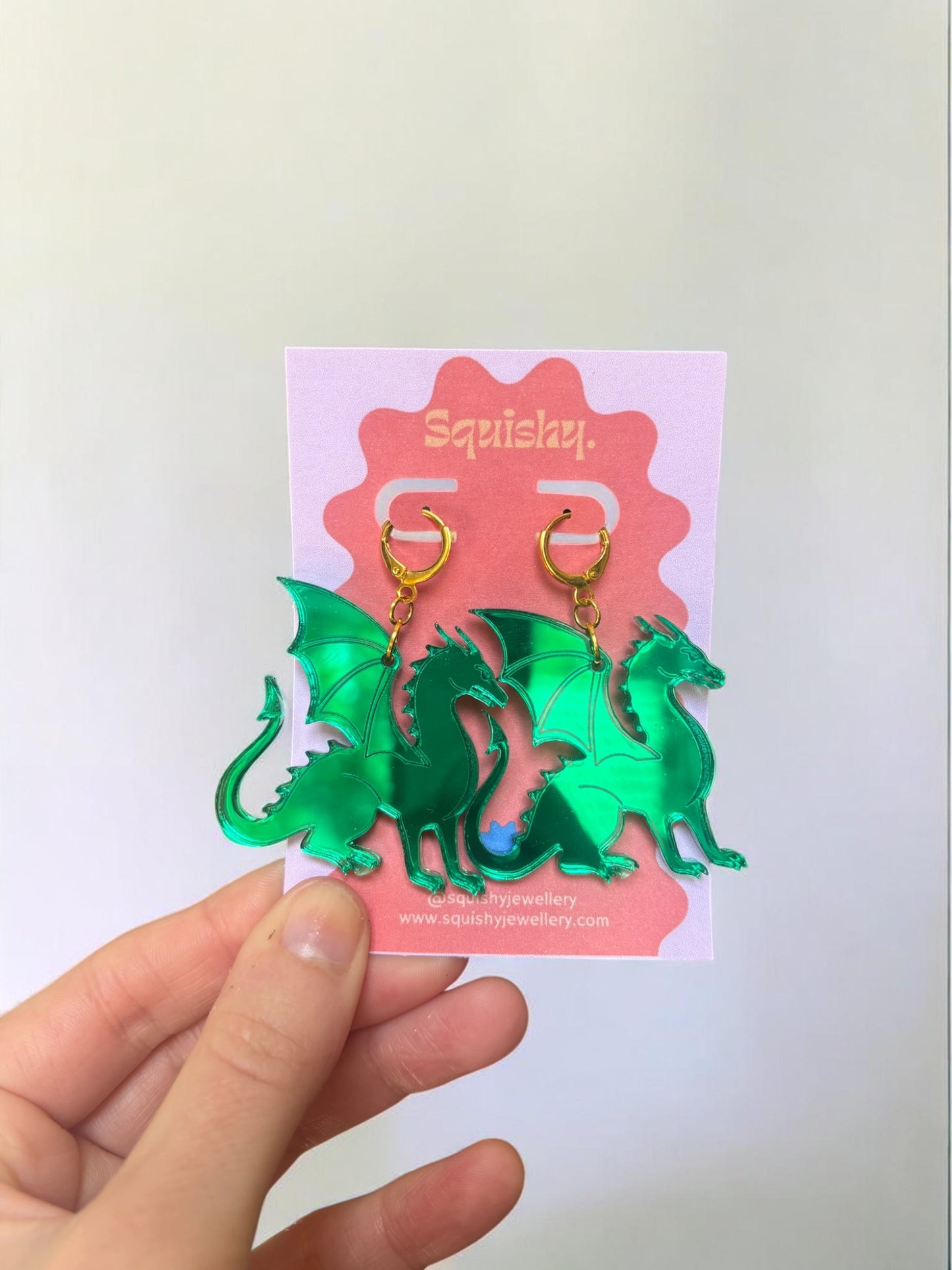 Dragon Earrings – Welsh Inspired Gothic Alt Jewellery, Acrylic Statement Earrings (Red & Green)