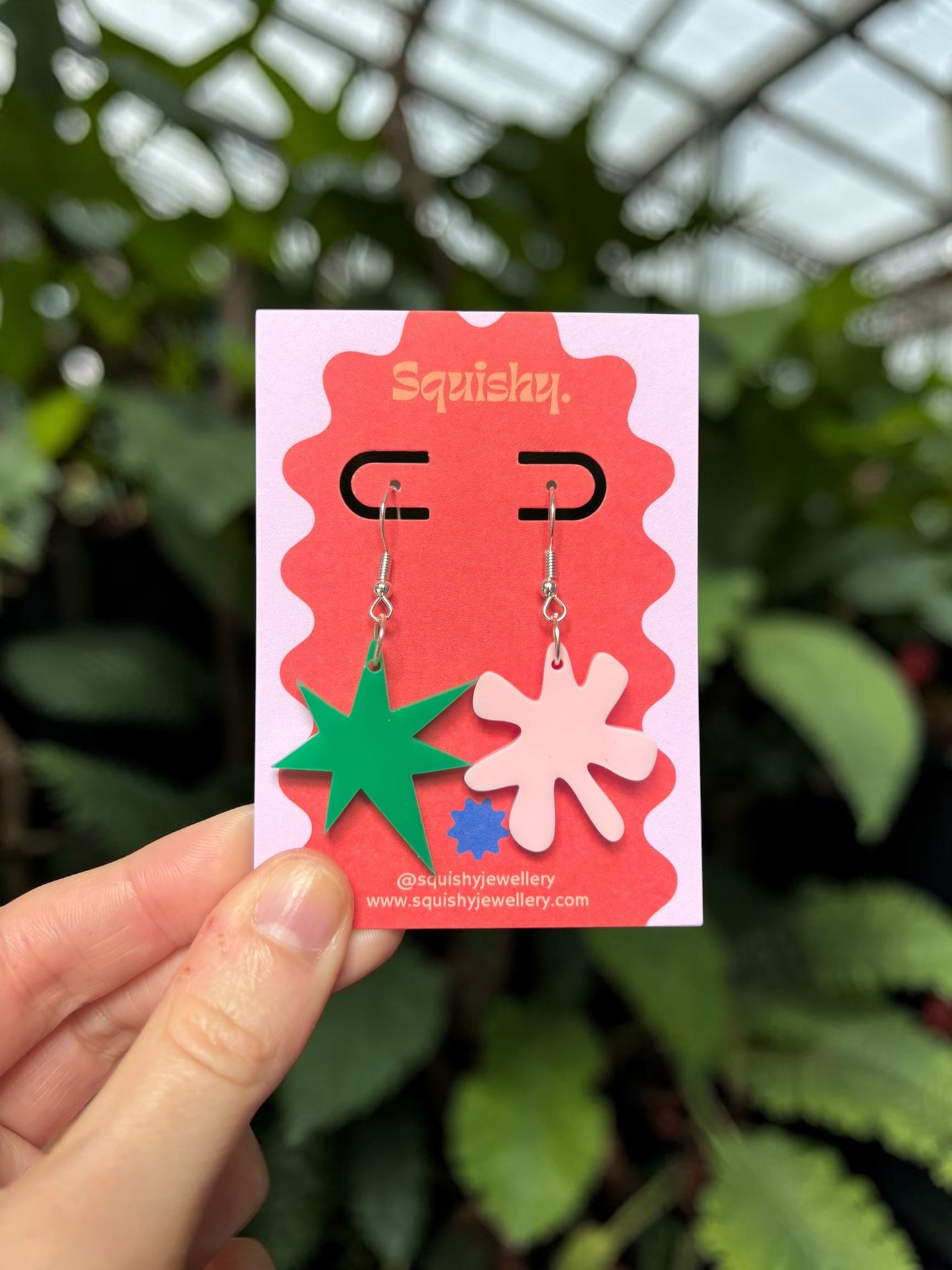 Light Pink and Green Kiki & Bouba Earrings – Abstract Art Statement Jewellery