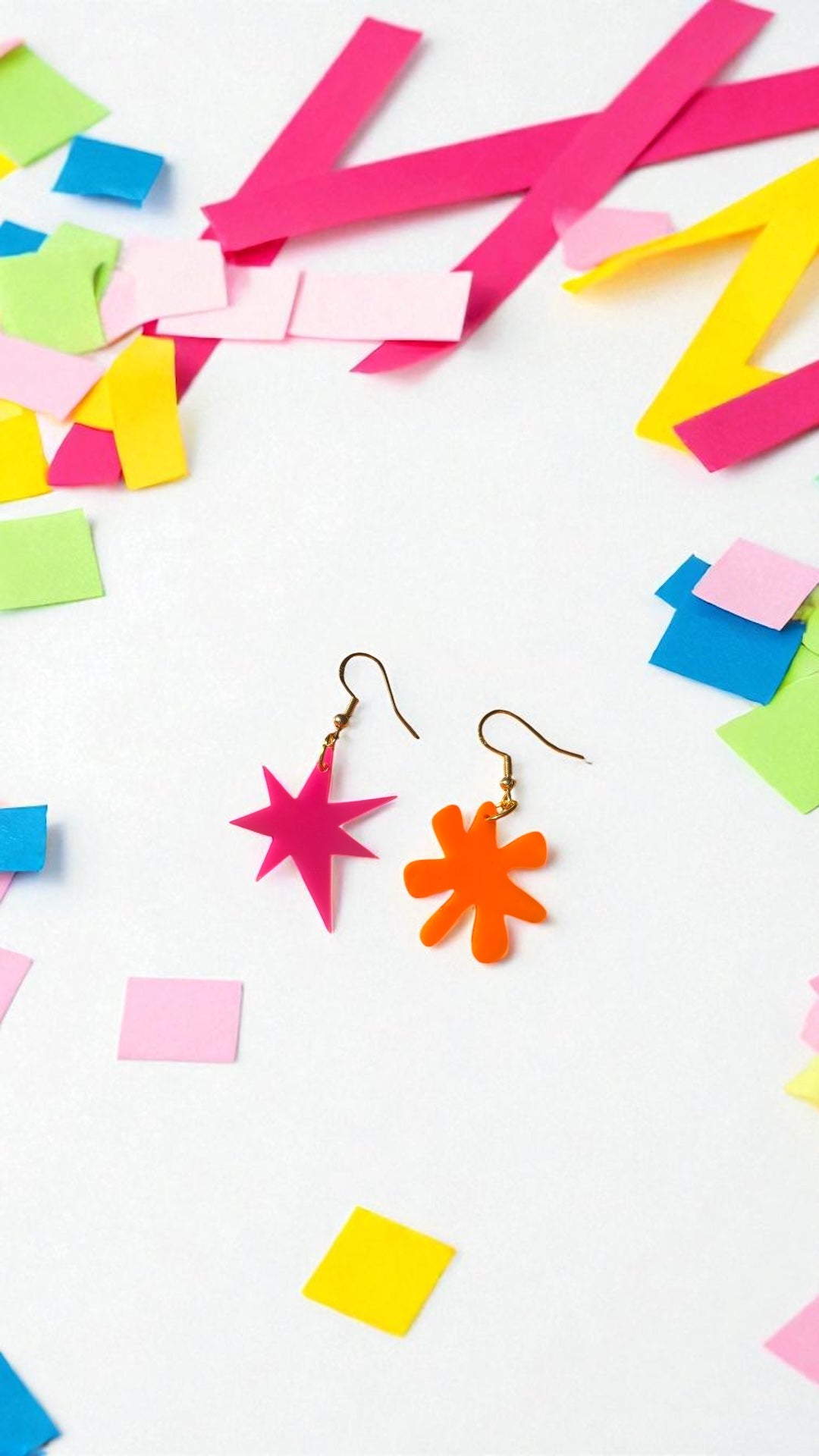 Pink and Orange Kiki Bouba Earrings Linguistics Inspired Abstract Acrylic Cognitive Science Jewelry Mismatched Statement Gifts Memphis Milano