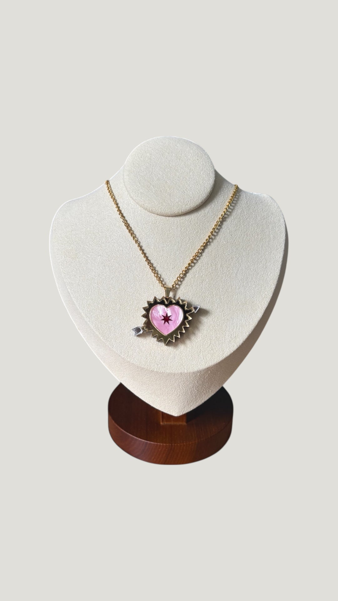 Pink Sacred Heart Necklace – Gold Chain with Arrow Detail