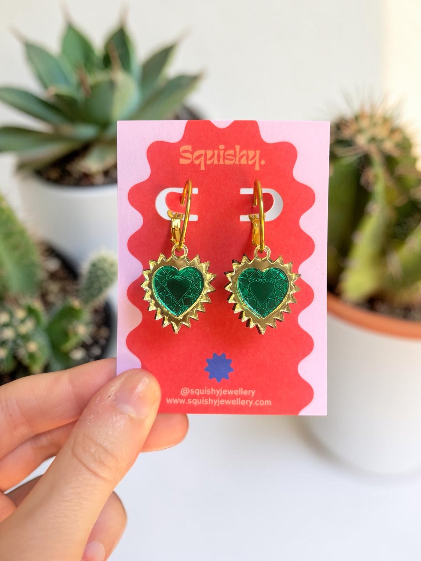 Gold Sacred Heart Hoop Earrings – Gothic Alt Jewellery, Spiked Heart Acrylic Earrings (Copy)