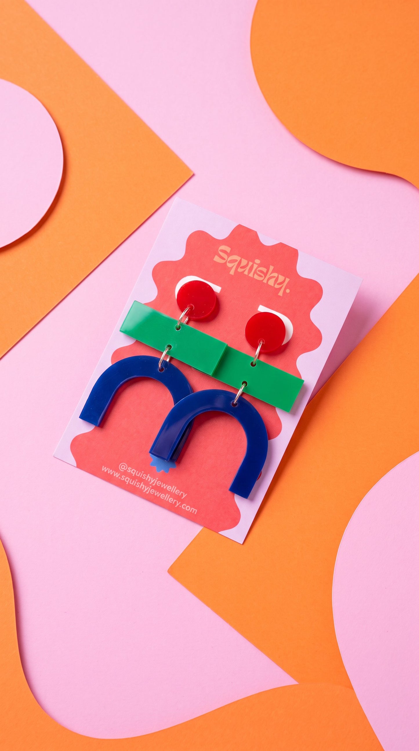 Bauhaus Statement Earrings | Red, Green & Navy Geometric Wearable Art