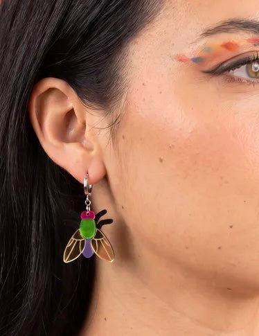 Gold Fly Huggie Hoop Earrings – Whimsigoth Insect Statement Jewellery