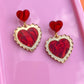 Gold & Red Statement Earrings - Retro Frilly Heart Acrylic Earrings Valentine, Barbiecore Kawaii Sabrina Carpenter Y2K Heart Gifts for Her