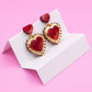 Gold & Red Statement Earrings - Retro Frilly Heart Acrylic Earrings Valentine, Barbiecore Kawaii Sabrina Carpenter Y2K Heart Gifts for Her