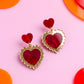 Gold & Red Statement Earrings - Retro Frilly Heart Acrylic Earrings Valentine, Barbiecore Kawaii Sabrina Carpenter Y2K Heart Gifts for Her