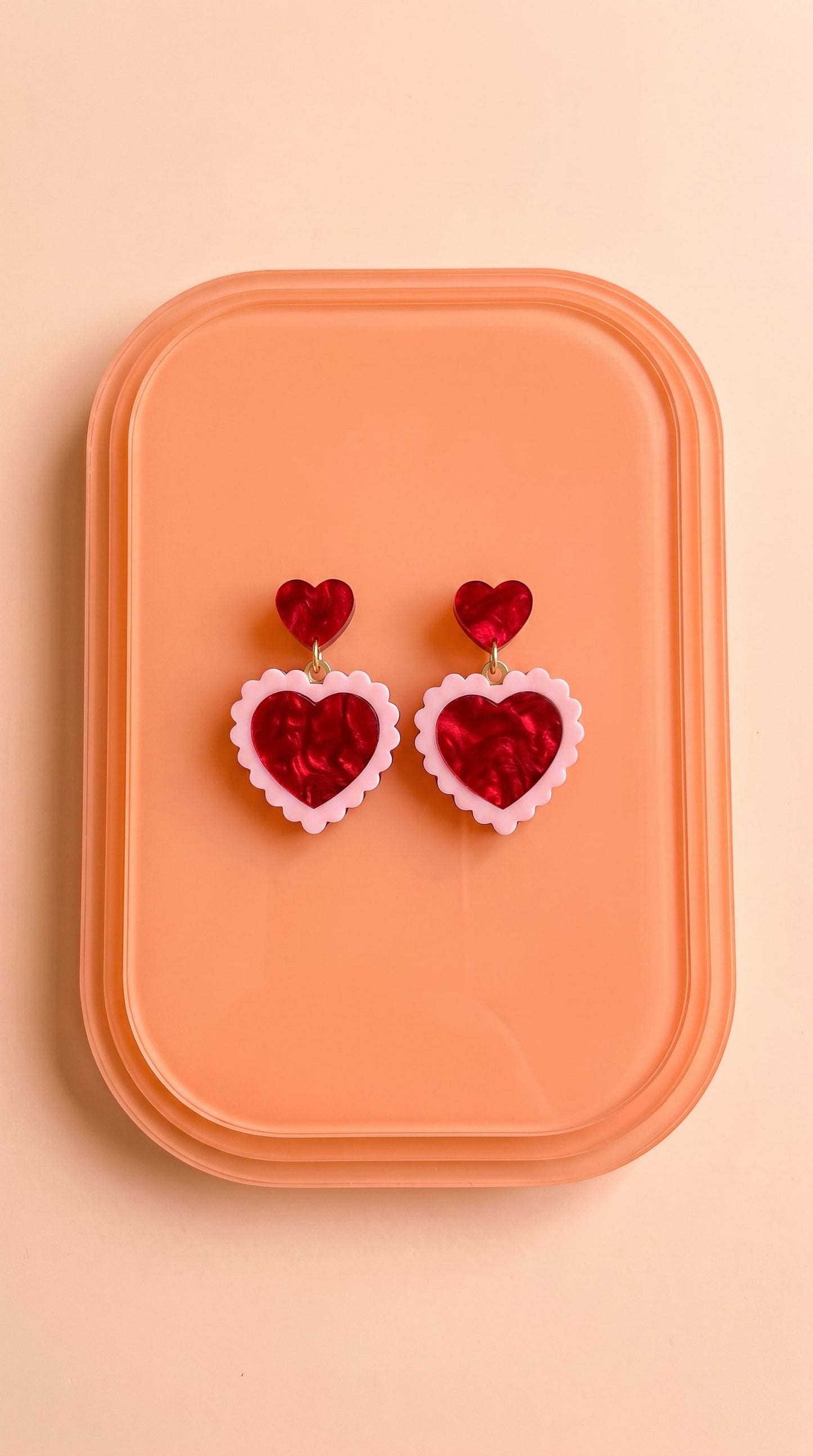 Pink & Red Statement Earrings - Retro Acrylic Earrings Cute Valentine, Barbiecore Kawaii Sabrina Carpenter, Y2K Heart Earrings Gifts for Her