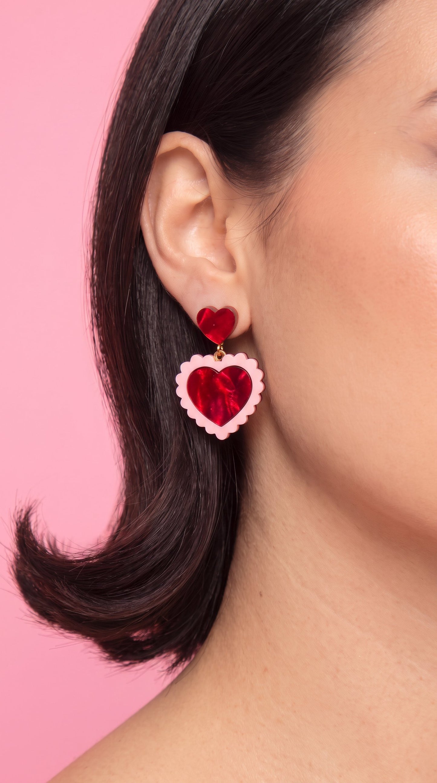 Pink & Red Statement Earrings - Retro Acrylic Earrings Cute Valentine, Barbiecore Kawaii Sabrina Carpenter, Y2K Heart Earrings Gifts for Her