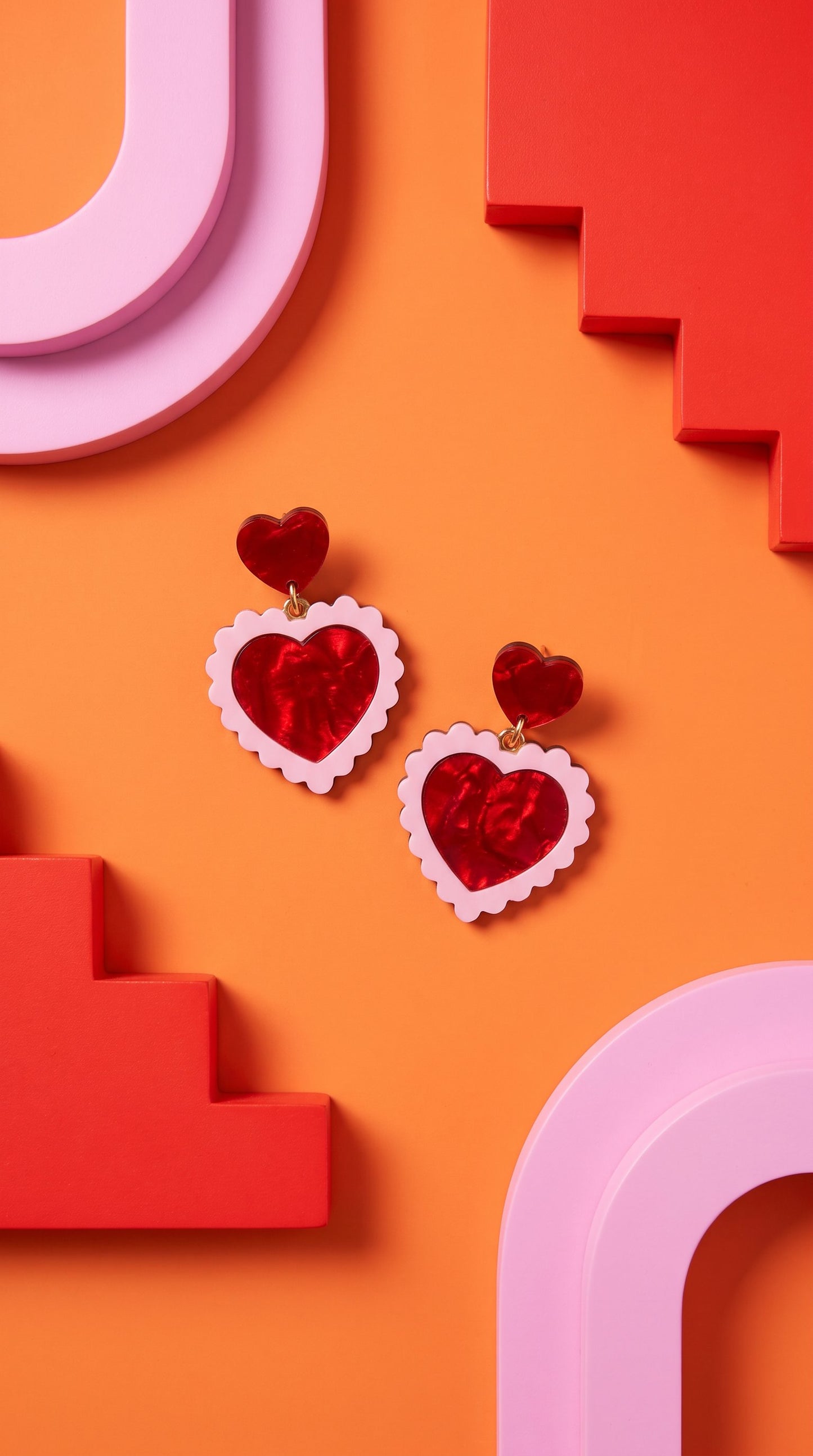 Pink & Red Statement Earrings - Retro Acrylic Earrings Cute Valentine, Barbiecore Kawaii Sabrina Carpenter, Y2K Heart Earrings Gifts for Her