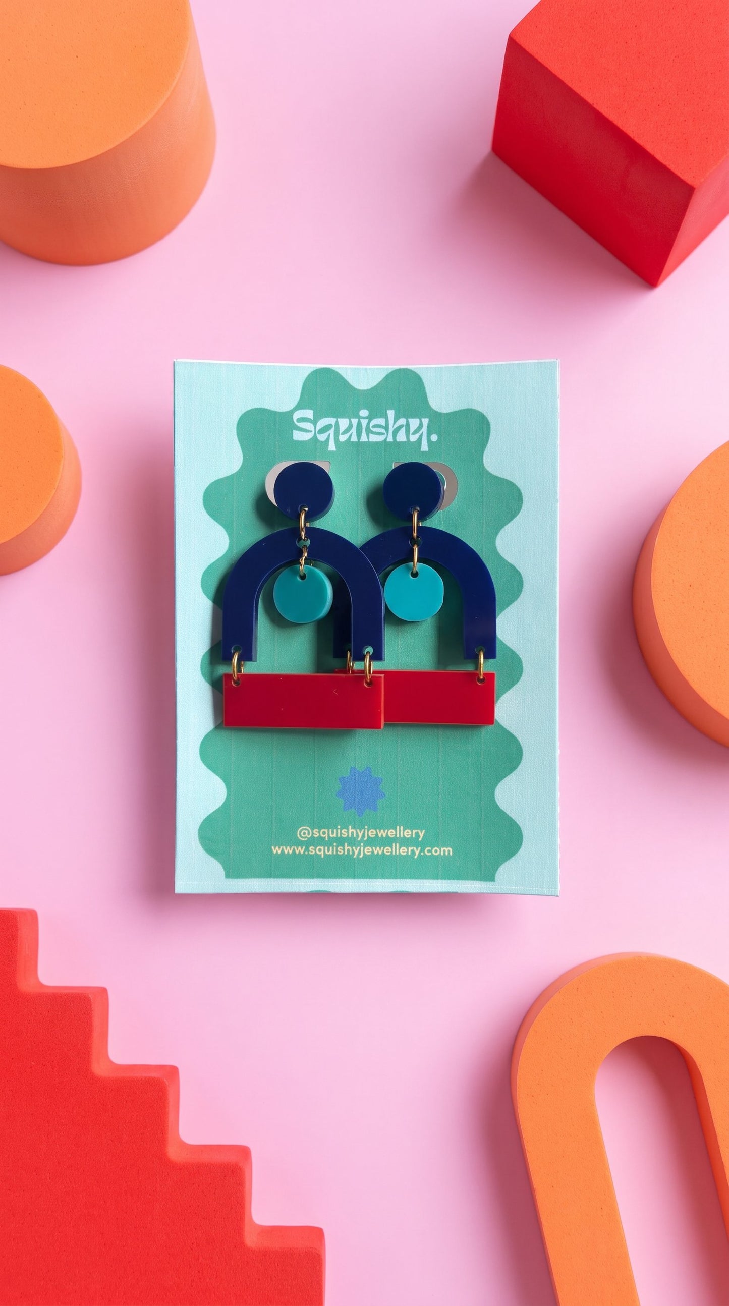 Bauhaus Statement Earrings | Navy Blue, Red & Blue Geometric Wearable Art