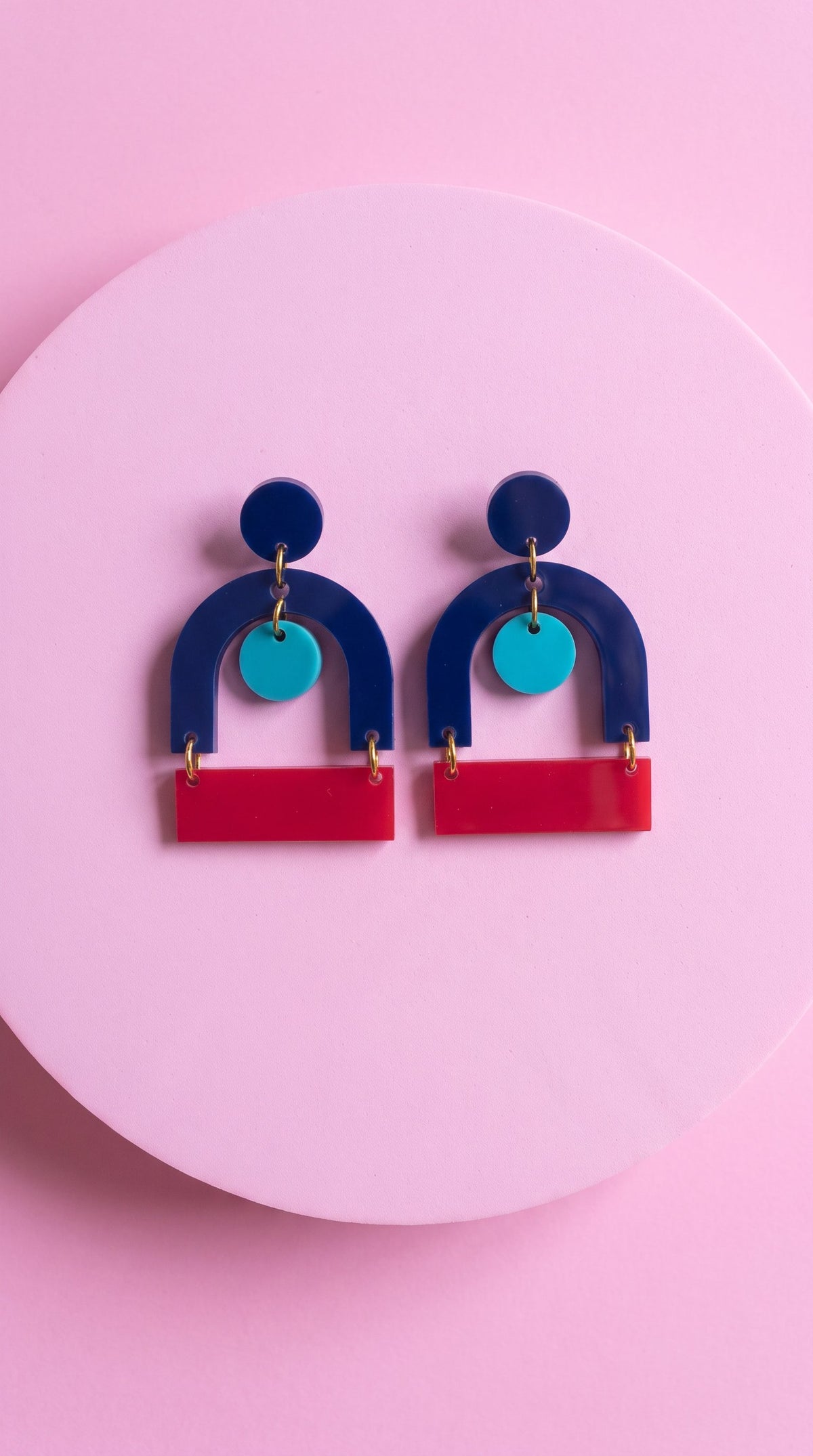Bauhaus Statement Earrings | Navy Blue, Red & Blue Geometric Wearable Art