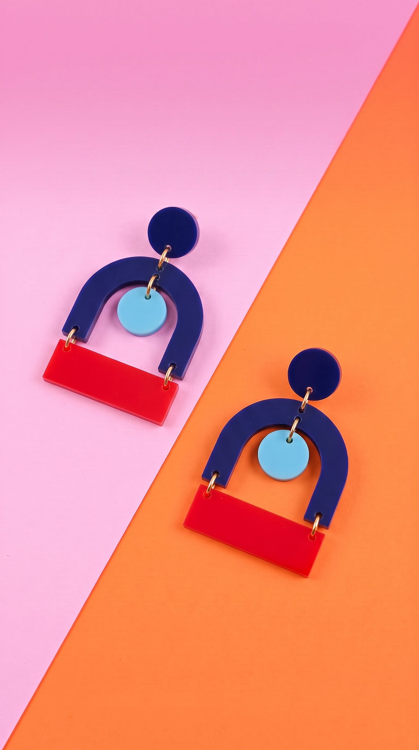 Bauhaus Statement Earrings | Navy Blue, Red & Blue Geometric Wearable Art