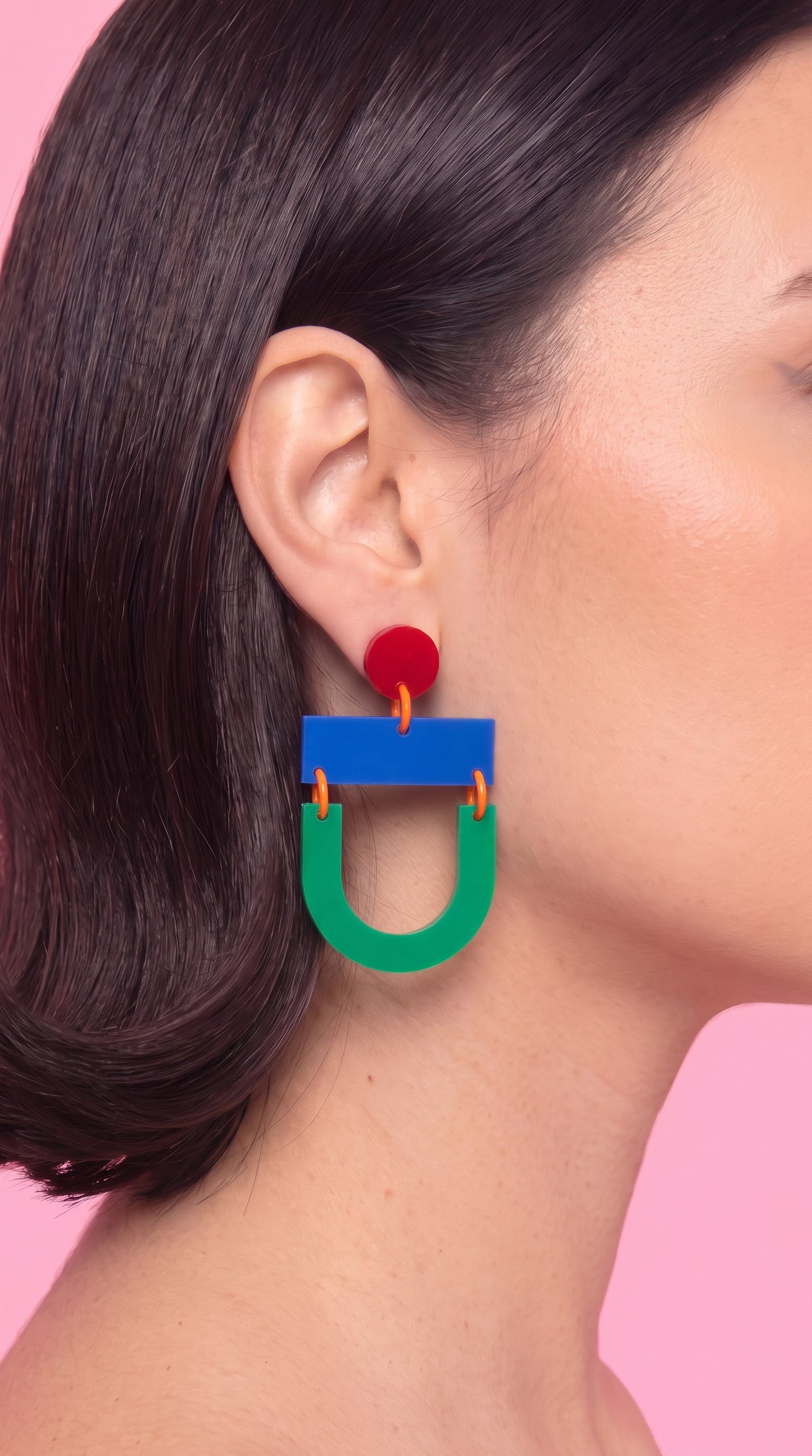 Bauhaus Statement Earrings | Blue, Red & Green Geometric Wearable Art