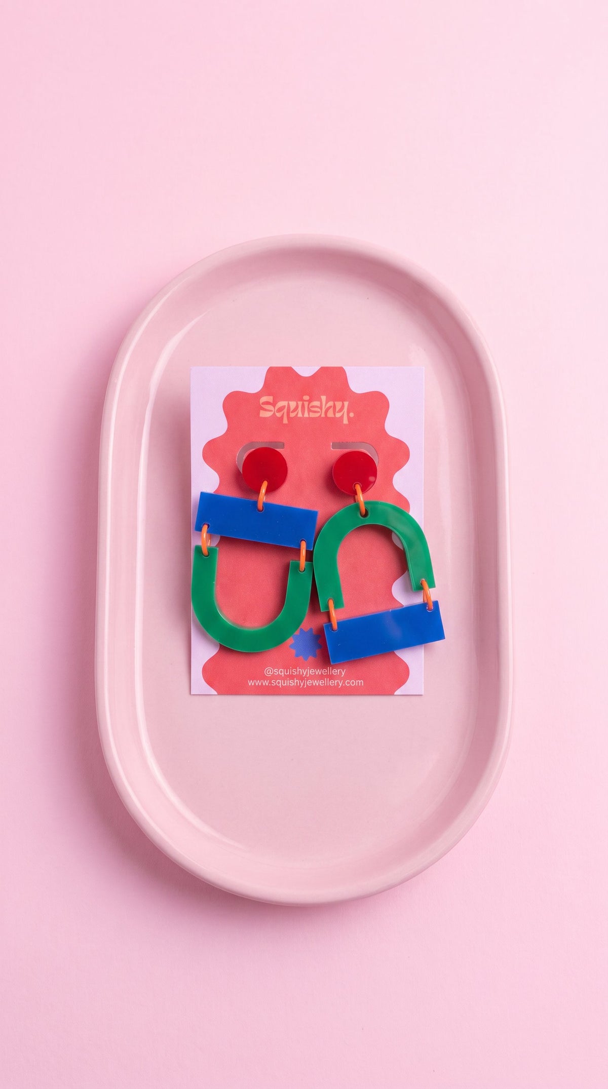 Bauhaus Statement Earrings | Blue, Red & Green Geometric Wearable Art