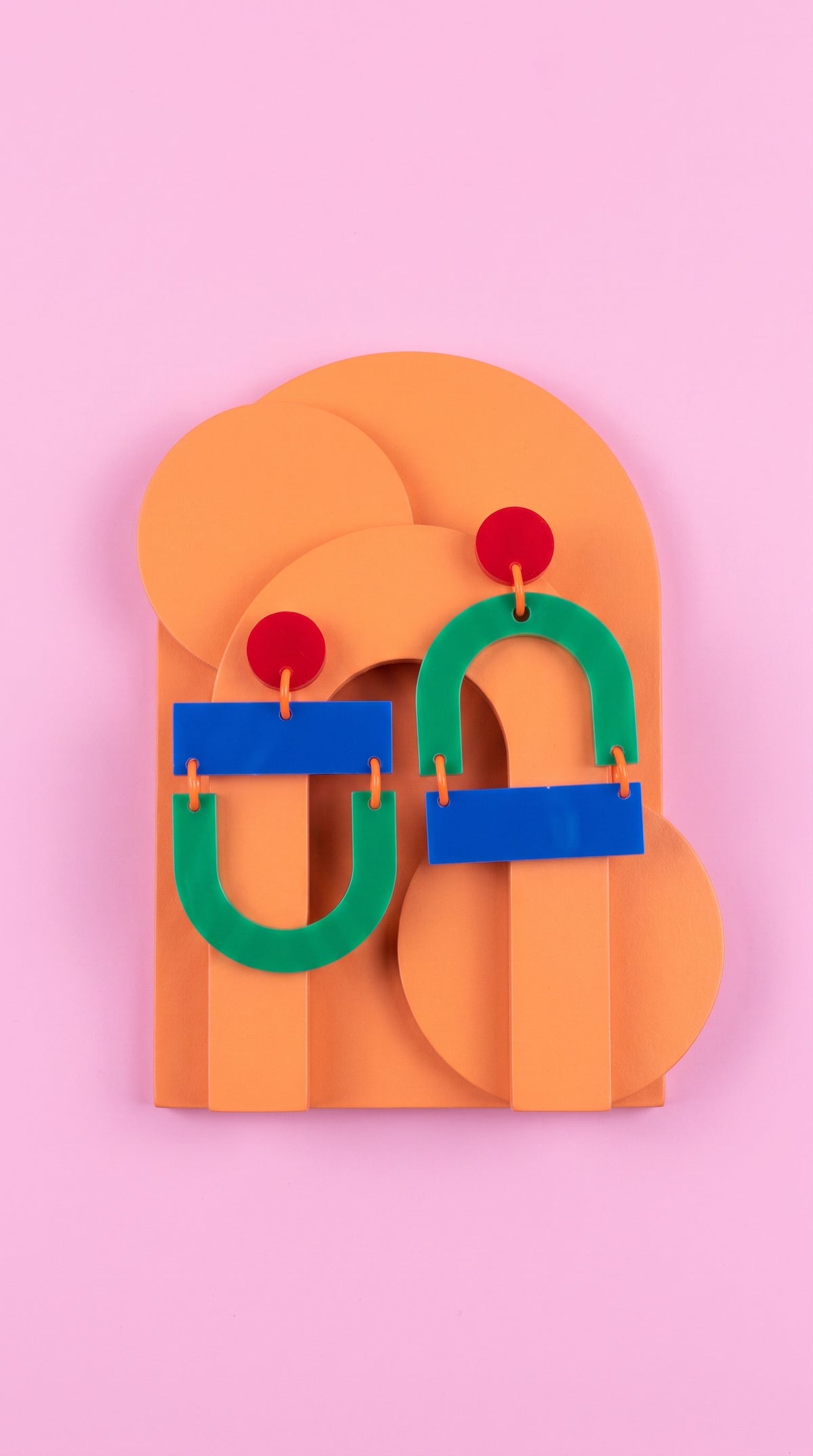 Bauhaus Statement Earrings | Blue, Red & Green Geometric Wearable Art