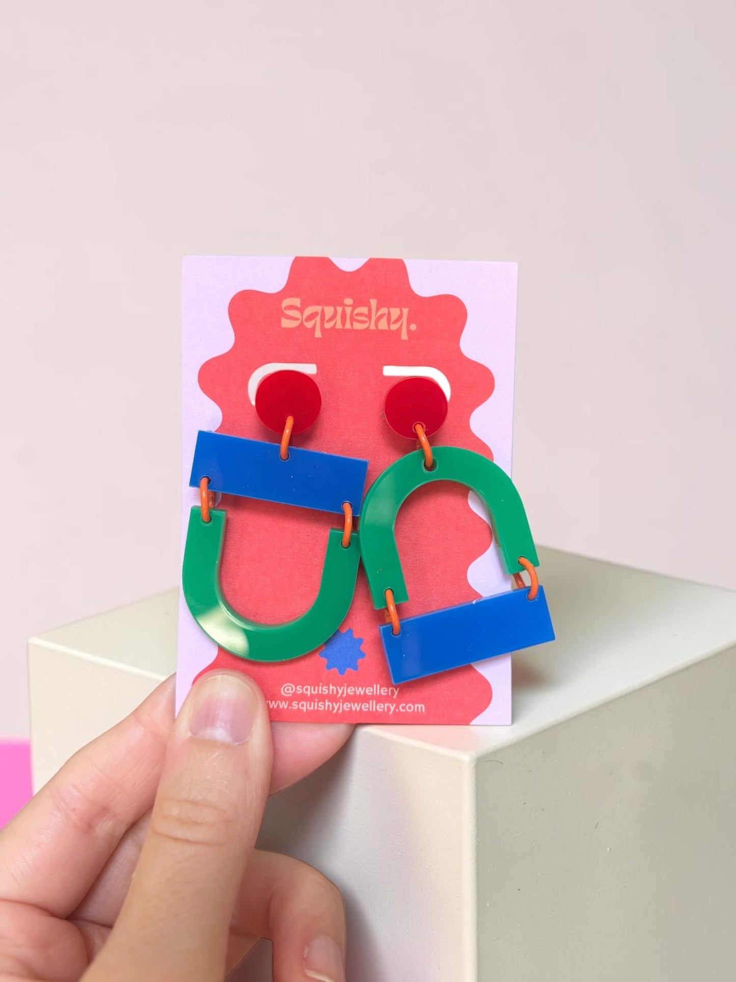 Bauhaus Statement Earrings | Blue, Red & Green Geometric Wearable Art