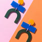 Bauhaus Statement Earrings | Blue, Yellow & Green Geometric Wearable Art