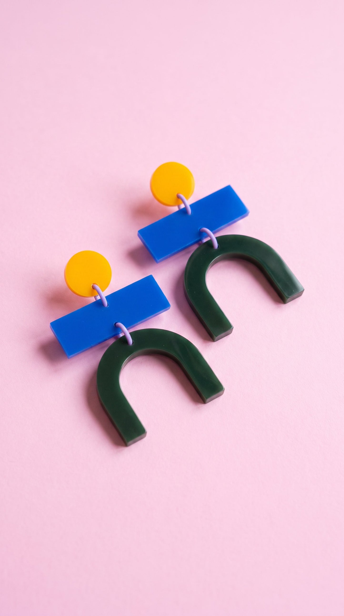 Bauhaus Statement Earrings | Blue, Yellow & Green Geometric Wearable Art