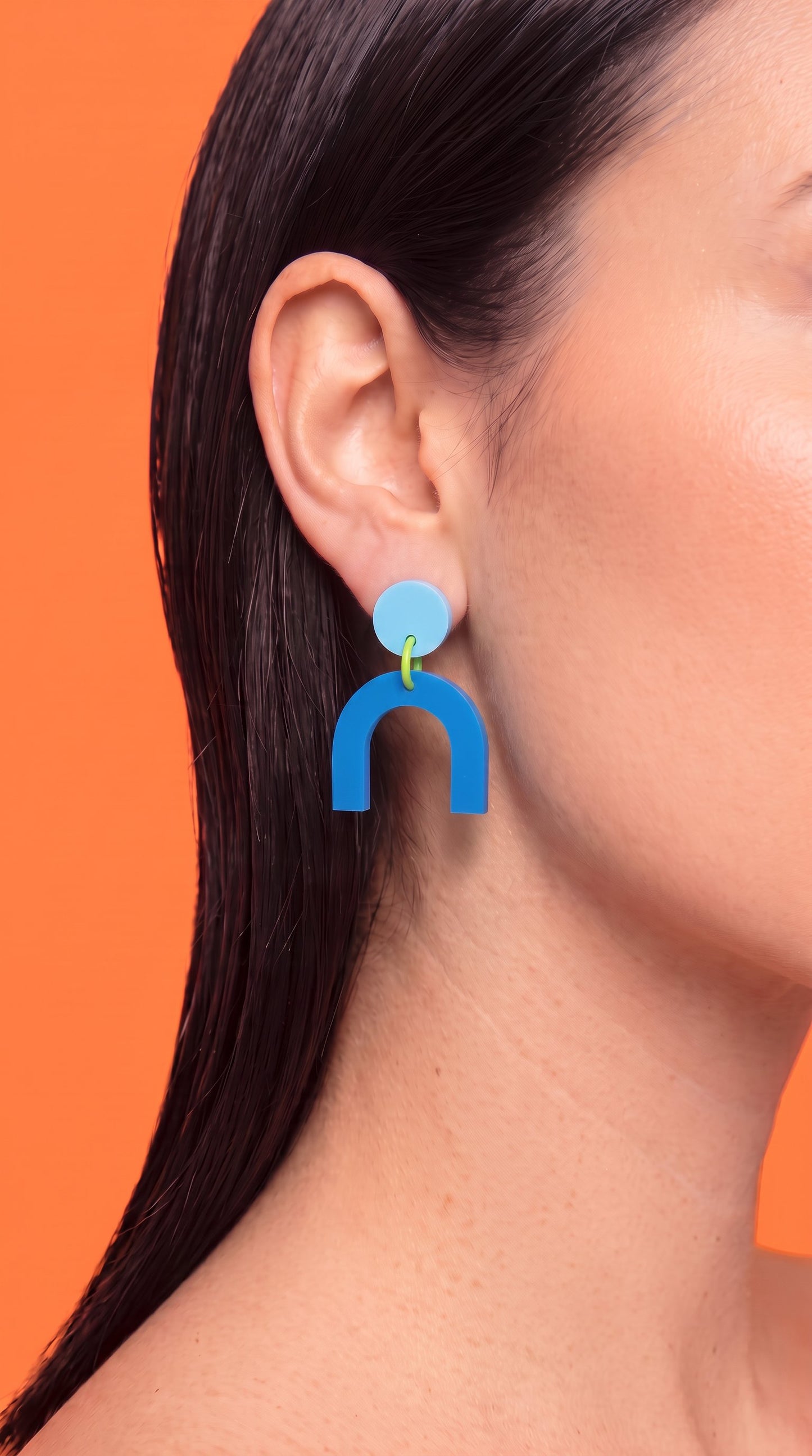 Bauhaus Statement Earrings | Light blue, Azure & Lime GreenTortoiseshell & Navy Geometric Wearable Art