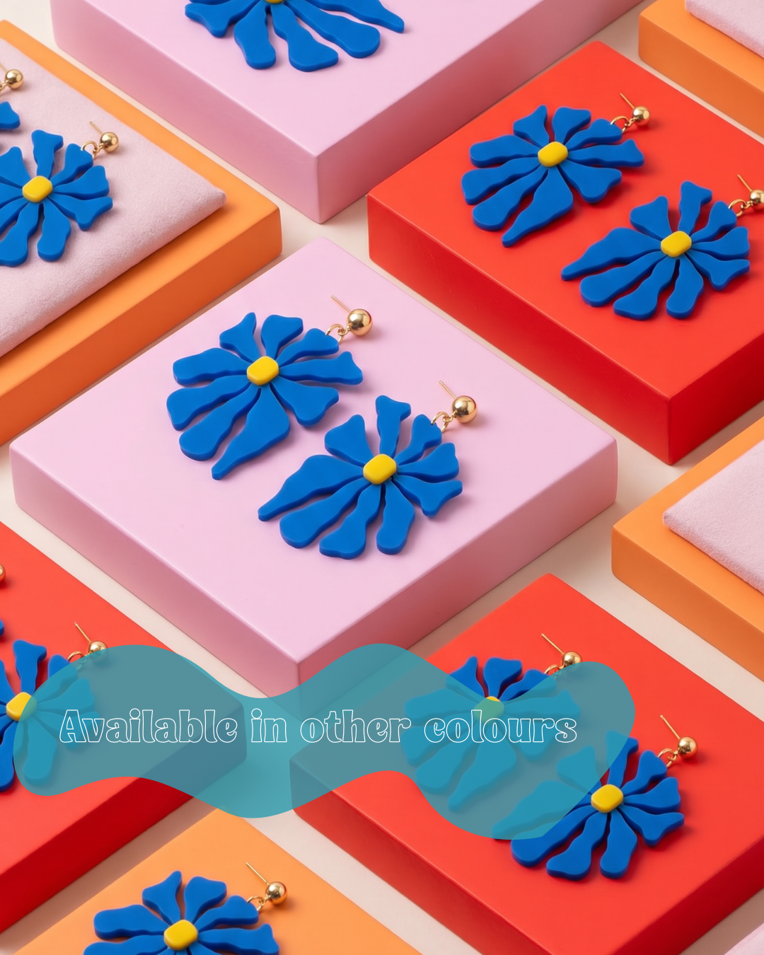 Matisse Inspired Abstract Floral Earrings – Orange Wearable Art Statement Jewellery