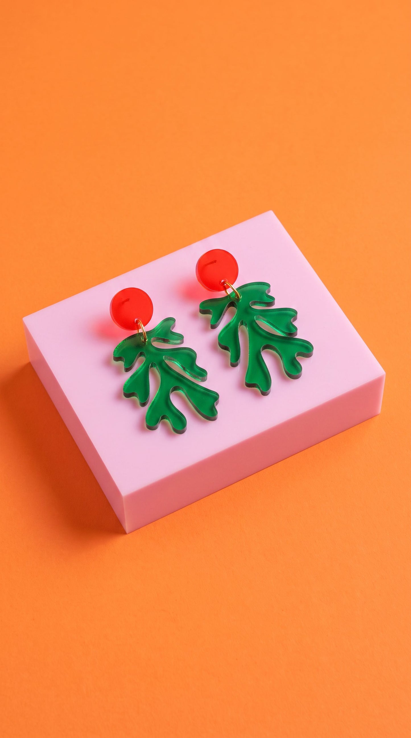 Green & Pink Matisse-Inspired Seaweed Statement Earrings