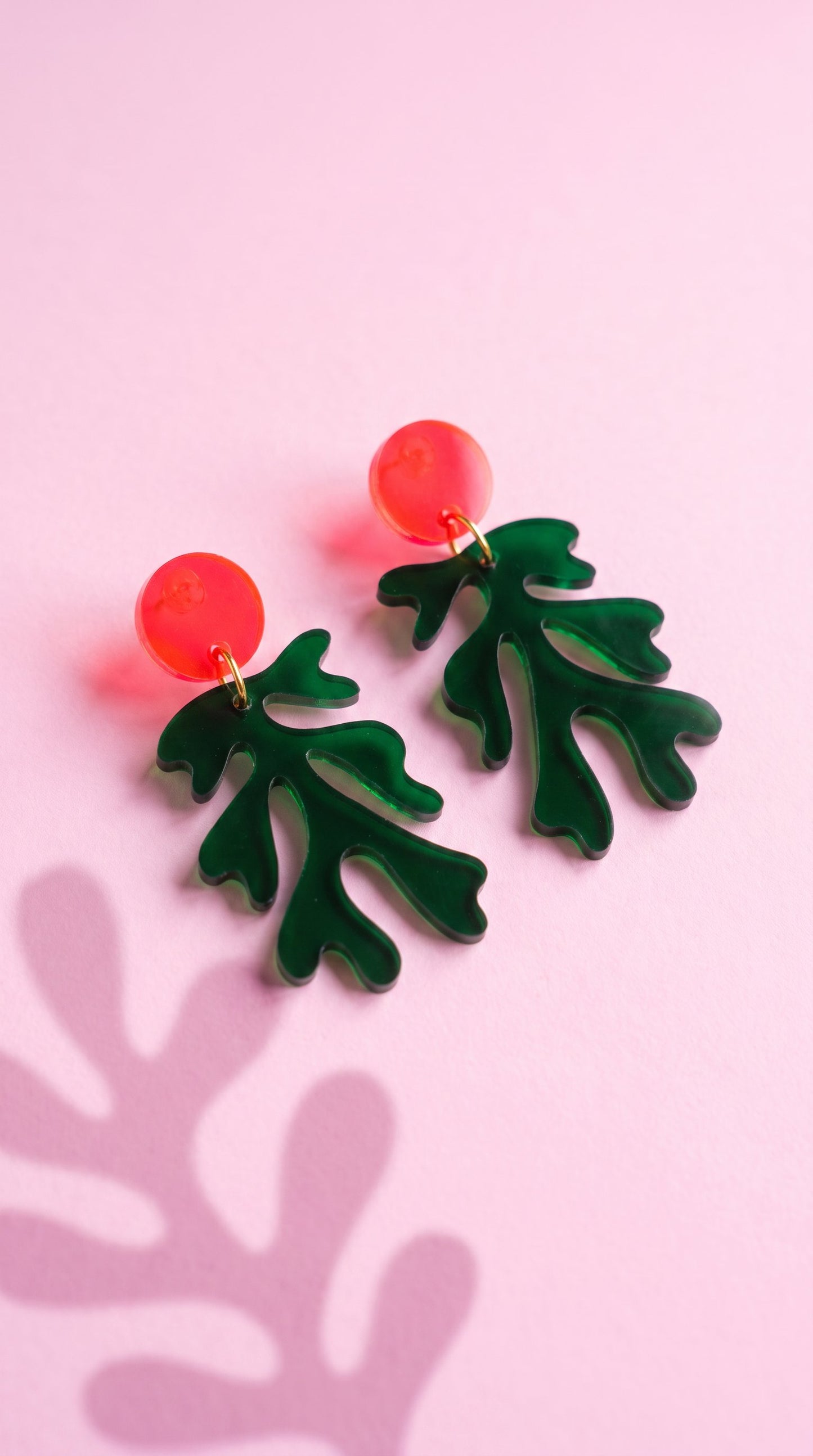 Green & Pink Matisse-Inspired Seaweed Statement Earrings