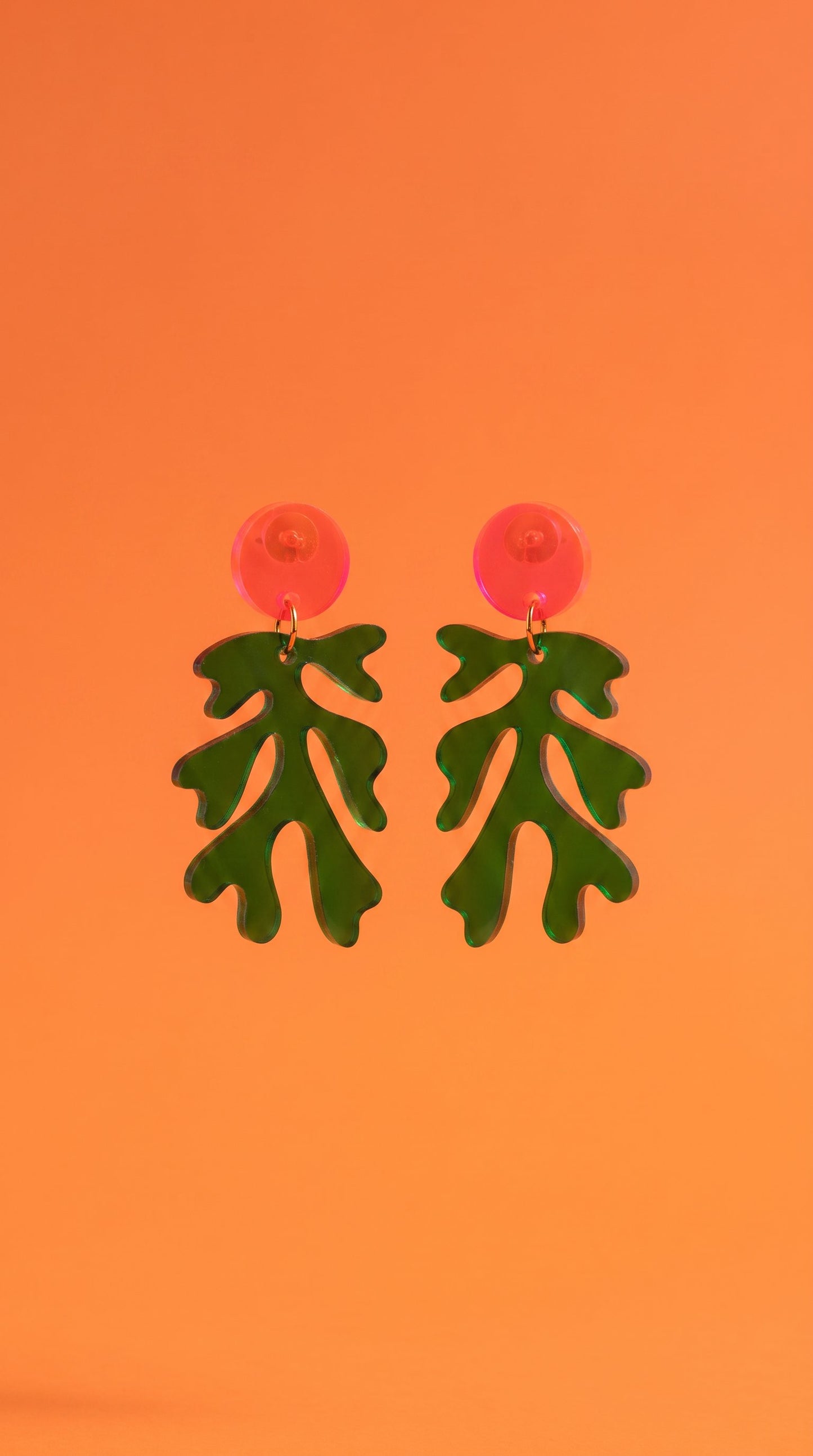 Green & Pink Matisse-Inspired Seaweed Statement Earrings